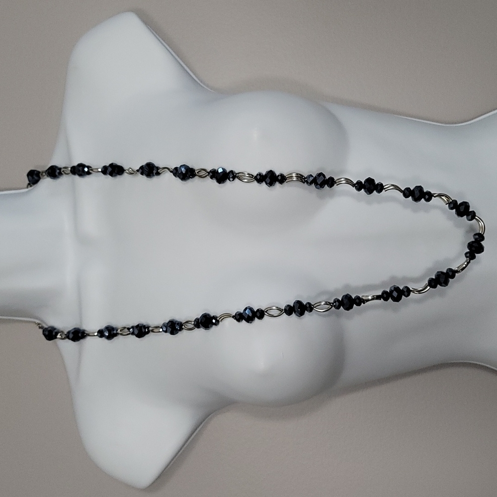 Black Beaded Long Necklace